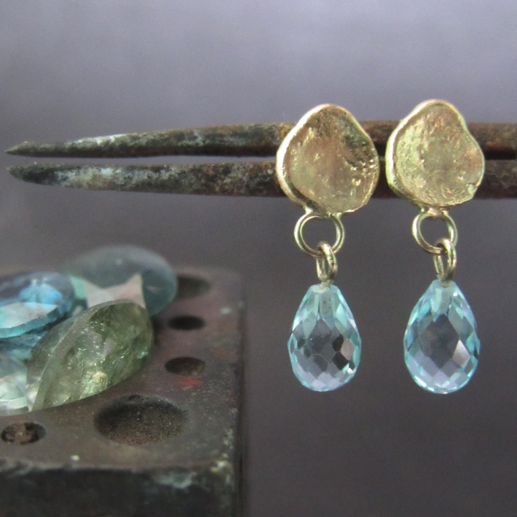 Gold Earrings 14k Yellow Gold Aquamarine Earrings Wedding Earrings 445$
